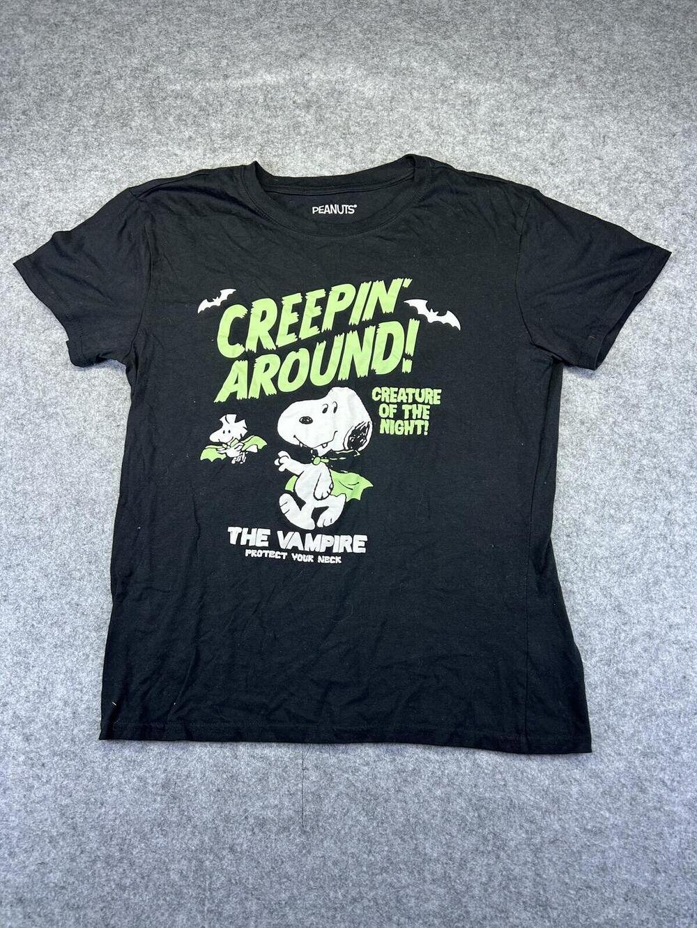 Peanuts Creepin' Around The Vampire Graphic T-Shirt Snoopy Halloween Mens Sz M
